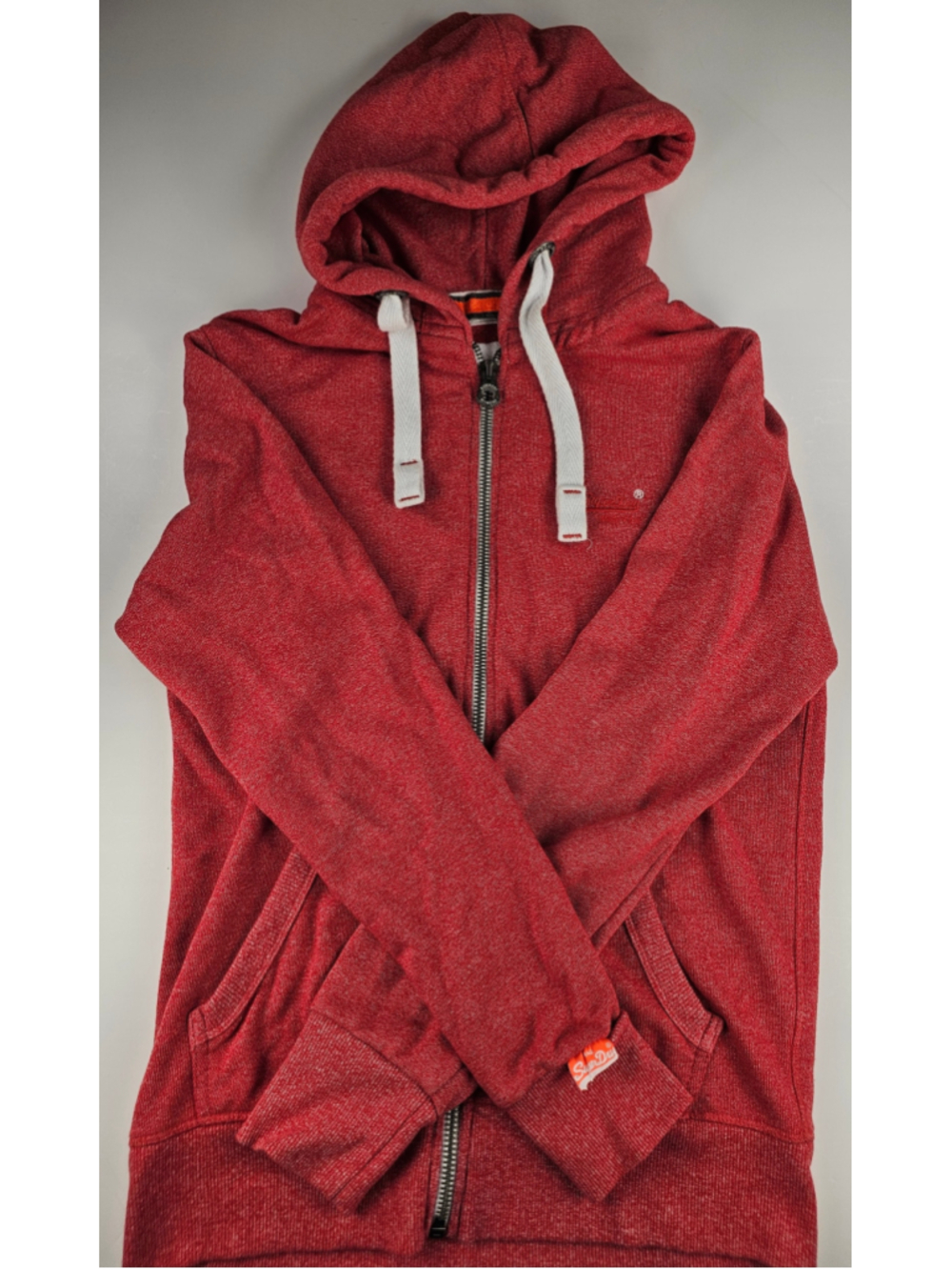 Superdry Orange Label Hoodie Mens M Red Marl Full Zip Embroidered Logo